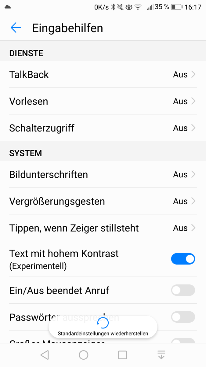 Android7: Text mit hohem Kontrast