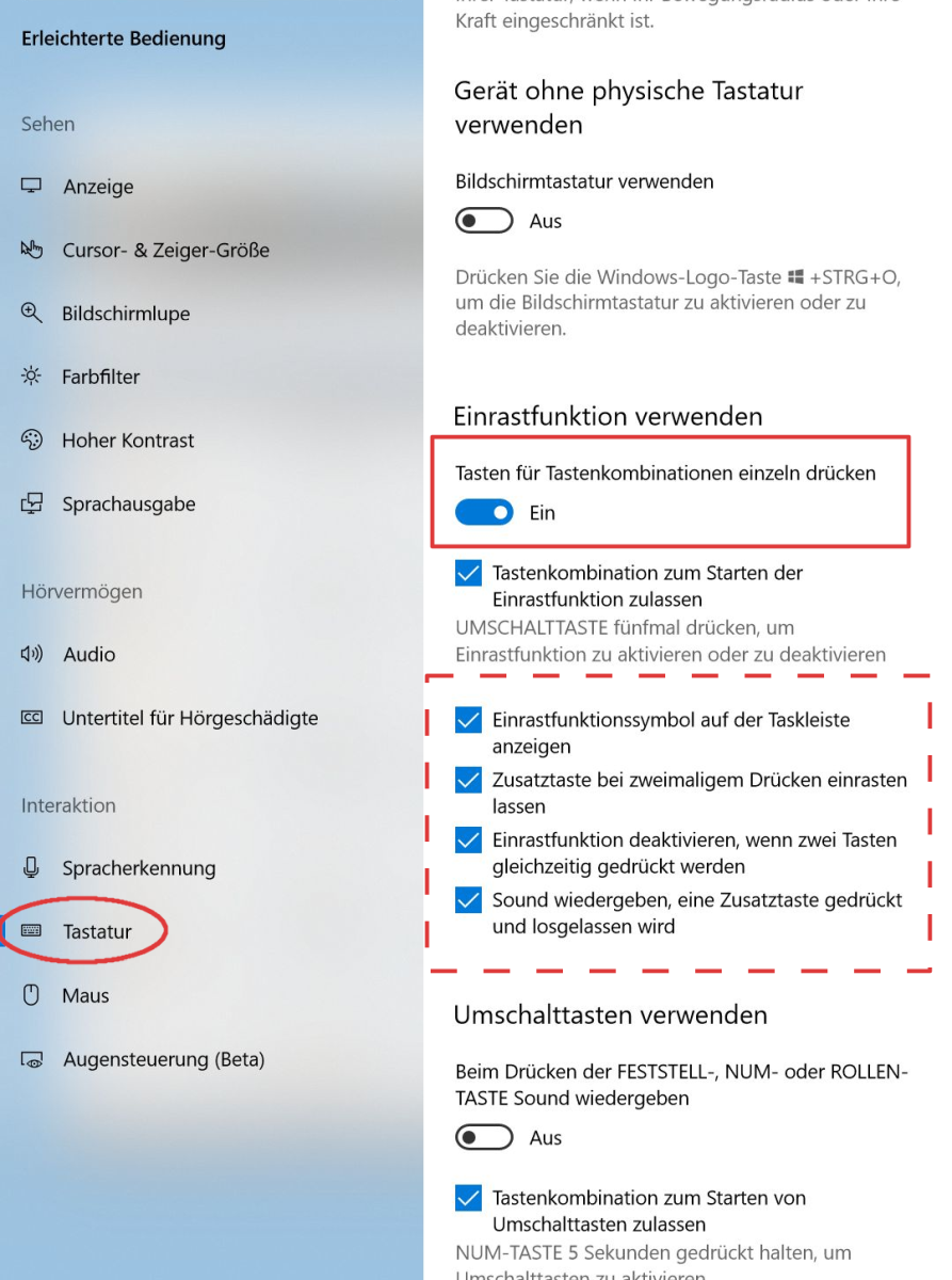 Windows 10: Einstellung der Bildschirmtastatur
