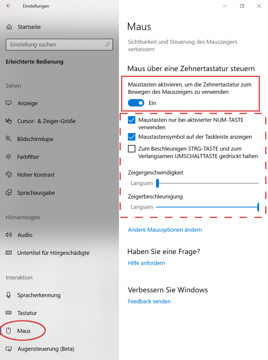 Windows 10 Einstellung Maustasten