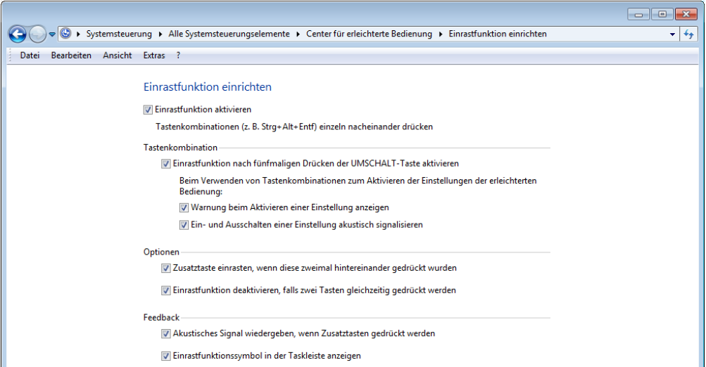 Windows 7: bearbeiten der Einrastfunktion